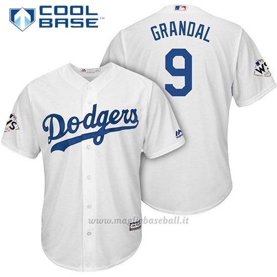 Maglia Baseball Uomo Los Angeles Dodgers 2017 World Series Yasmani Grandal Bianco Cool Base